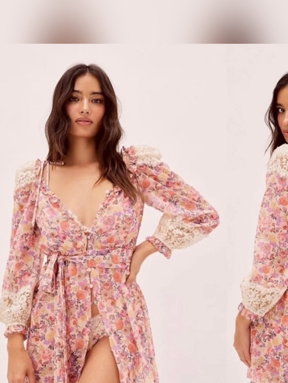 VS For Love & Lemons lace trim Robe Large multi FLORAL